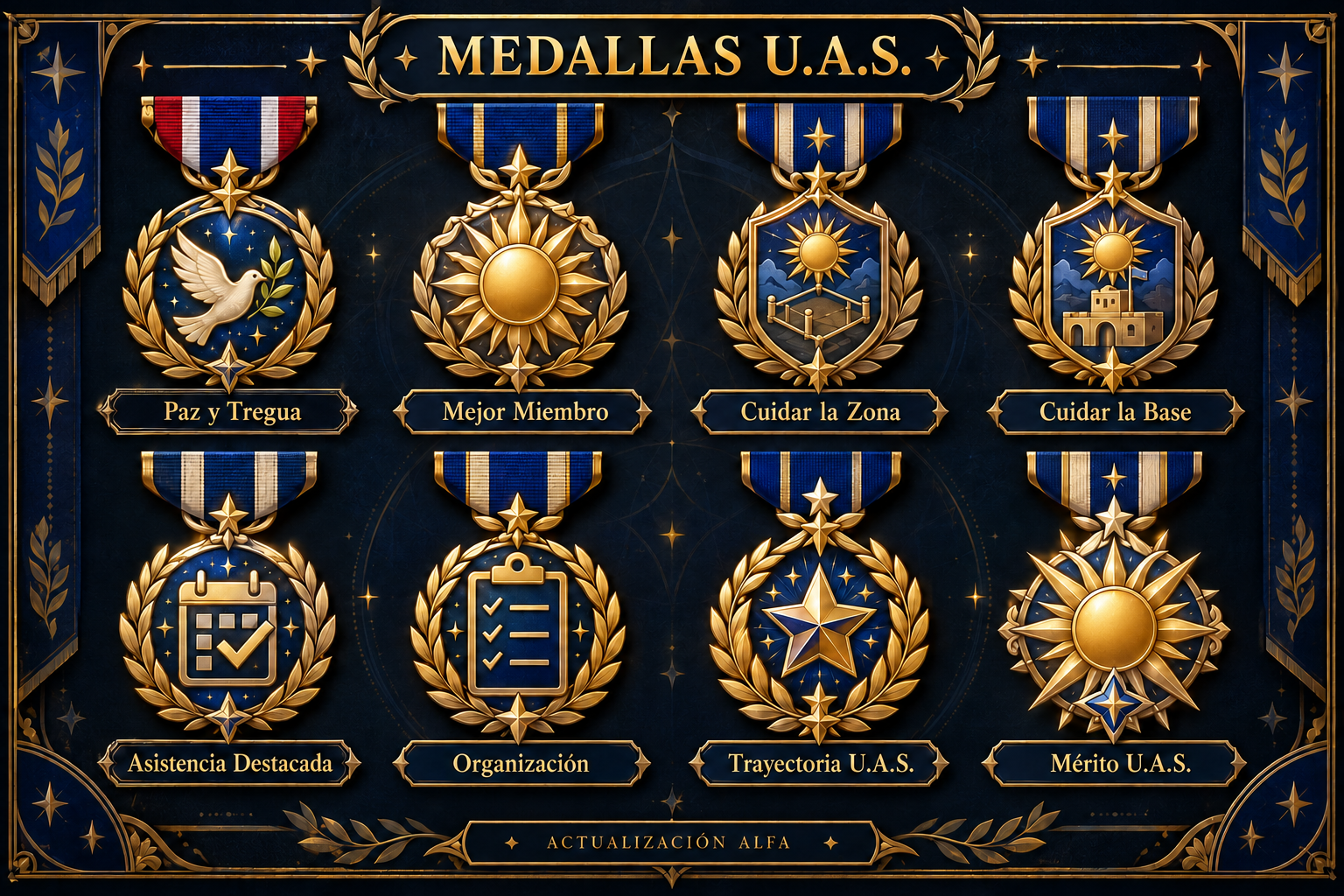Lámina Actualización Alfa con las ocho medallas U.A.S.